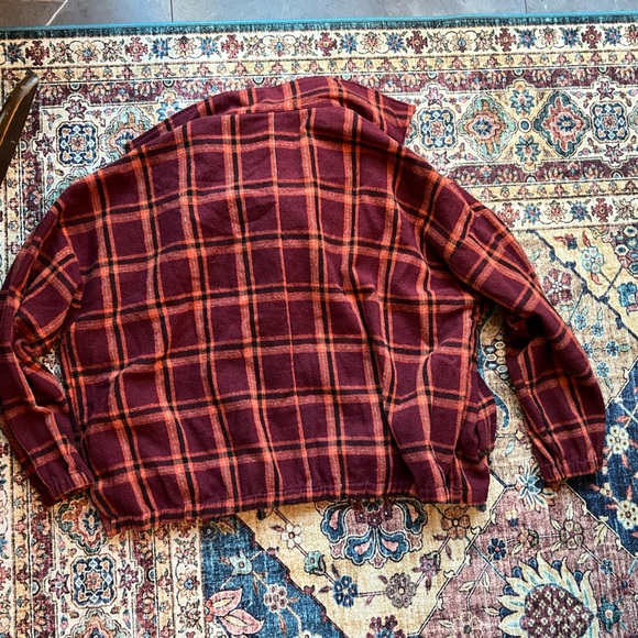 EUC Fashion on Earth maroo orange plaid & grey hoodie layer oversized jacket, M - Picture 5 of 6